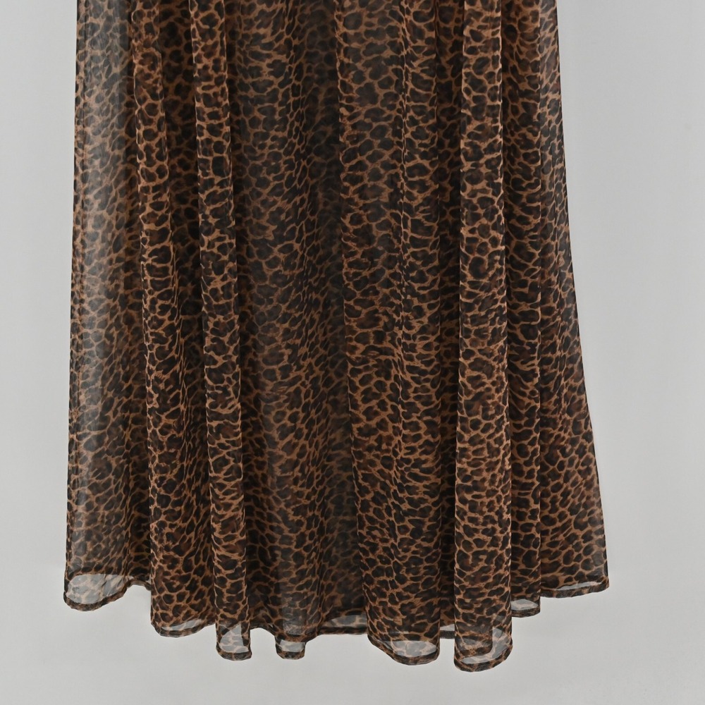 House of House of Chic Mesh Maxi Dress Womens Size S Brown Bell Sleeve Leopard - Picture 14 of 15
